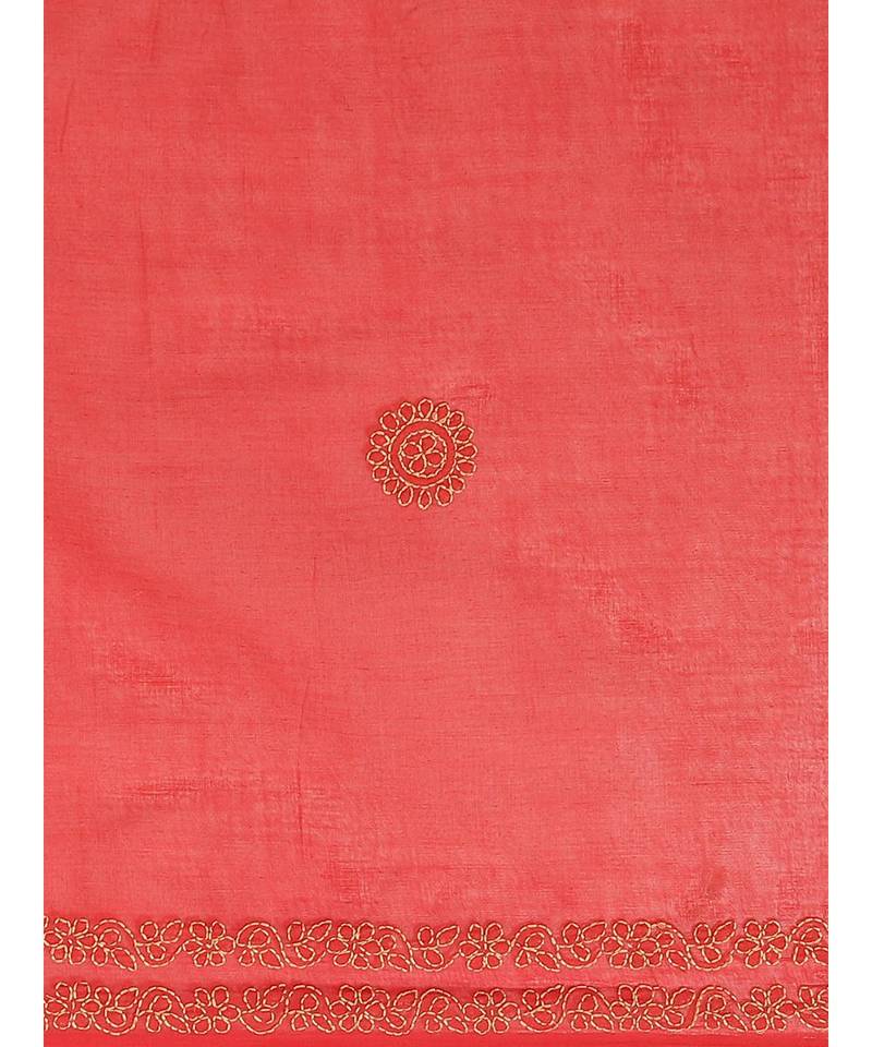 Ada Hand Embroidered Red Cotton Chikan Women Saree With Blouse - A311139