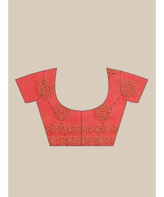 Ada Hand Embroidered Red Cotton Chikan Women Saree With Blouse - A311139 6