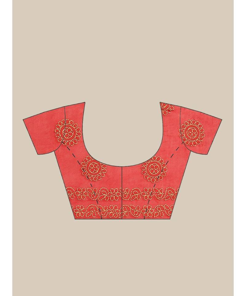 Ada Hand Embroidered Red Cotton Chikan Women Saree With Blouse - A311139