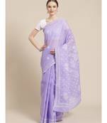 Ada Hand Embroidered Lavender Cotton Lucknow Chikan Saree With Blouse-A311249