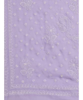 Ada Hand Embroidered Lavender Cotton Lucknow Chikan Saree With Blouse-A311249 3