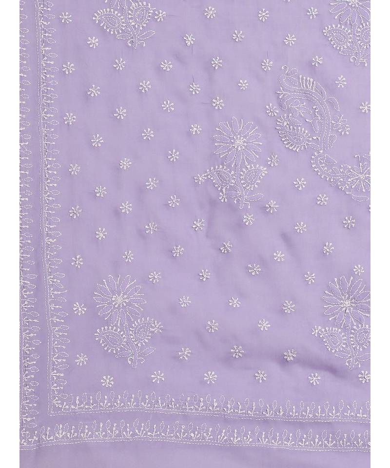 Ada Hand Embroidered Lavender Cotton Lucknow Chikan Saree With Blouse-A311249