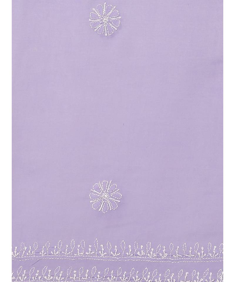 Ada Hand Embroidered Lavender Cotton Lucknow Chikan Saree With Blouse-A311249
