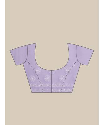 Ada Hand Embroidered Lavender Cotton Lucknow Chikan Saree With Blouse-A311249 6