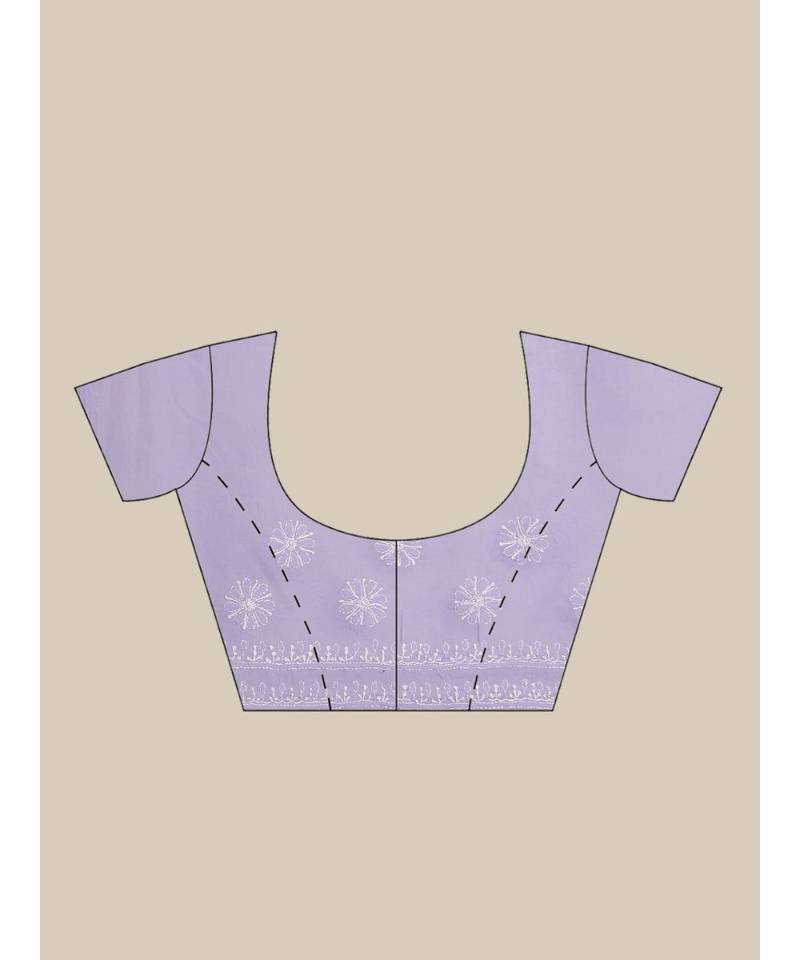 Ada Hand Embroidered Lavender Cotton Lucknow Chikan Saree With Blouse-A311249