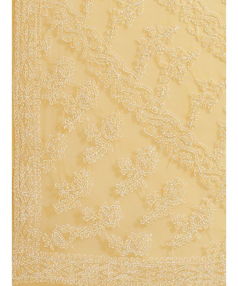 Ada Hand Embroidered Mustard Georgette Lucknow Chikan Saree With Blouse- A483332