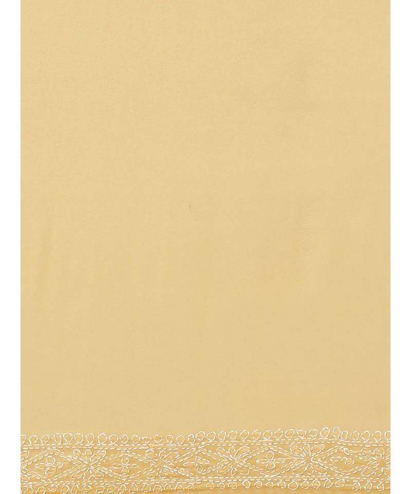 Ada Hand Embroidered Mustard Georgette Lucknow Chikan Saree With Blouse- A483332