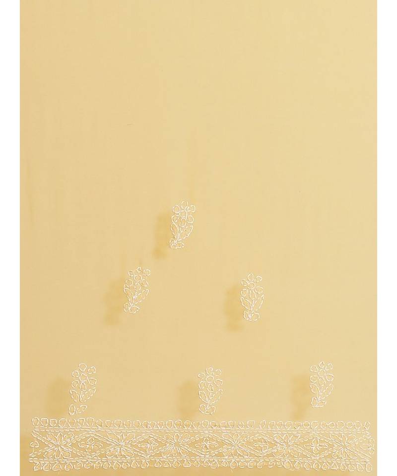 Ada Hand Embroidered Mustard Georgette Lucknow Chikan Saree With Blouse- A483332