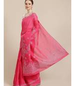 Ada Hand Embroidered Magenta Cotton Lucknow Chikan Saree With Blouse- A311155