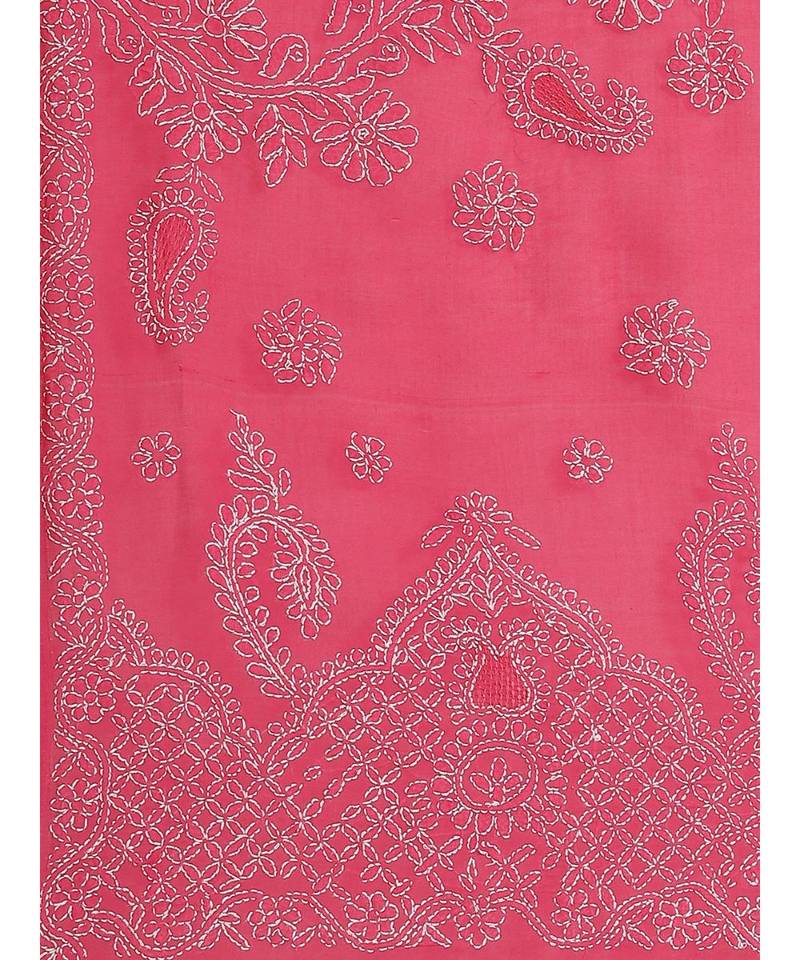 Ada Hand Embroidered Magenta Cotton Lucknow Chikan Saree With Blouse- A311155