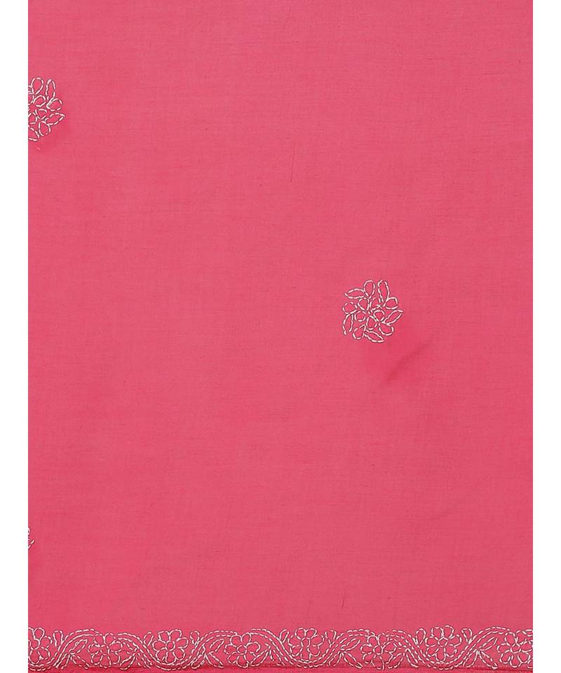 Ada Hand Embroidered Magenta Cotton Lucknow Chikan Saree With Blouse- A311155