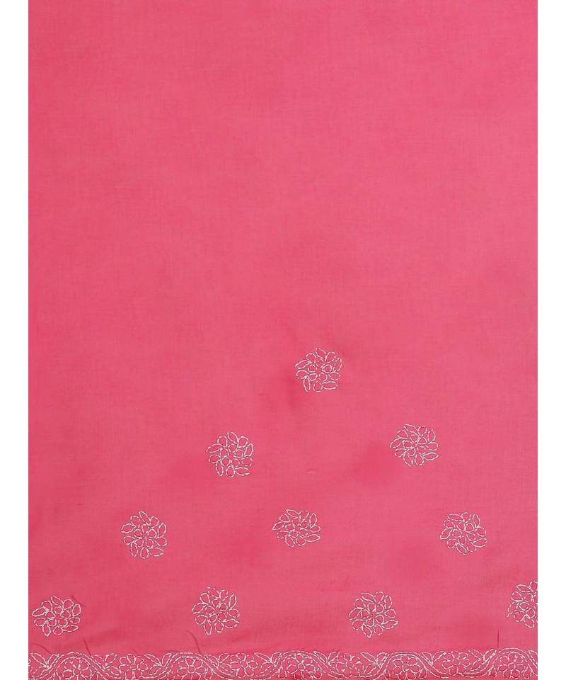 Ada Hand Embroidered Magenta Cotton Lucknow Chikan Saree With Blouse- A311155