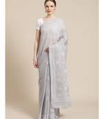Ada Hand Embroidered Grey Cotton Chikankari Women Saree With Blouse   A311230