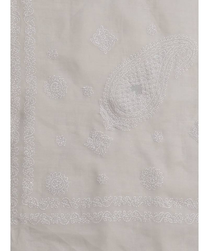 Ada Hand Embroidered Grey Cotton Chikankari Women Saree With Blouse   A311230