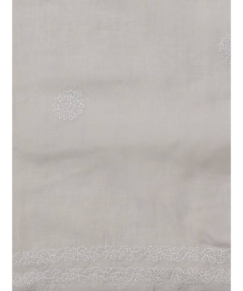 Ada Hand Embroidered Grey Cotton Chikankari Women Saree With Blouse   A311230