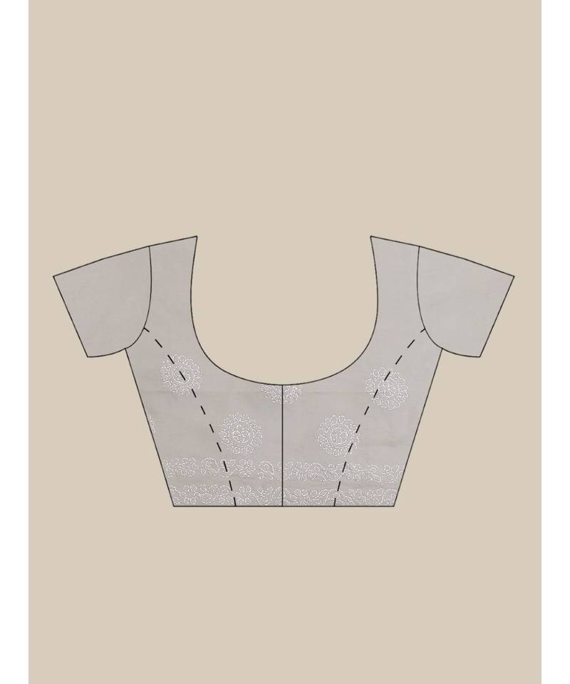 Ada Hand Embroidered Grey Cotton Chikankari Women Saree With Blouse   A311230