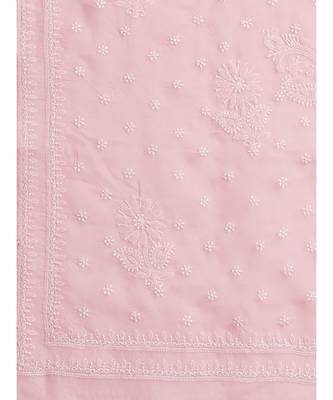 Ada Hand Embroidered Pink Cotton Lucknow Chikan Women Saree With Blouse - A311252 3