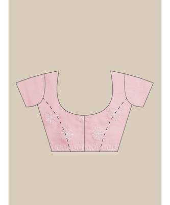 Ada Hand Embroidered Pink Cotton Lucknow Chikan Women Saree With Blouse - A311252 6