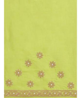Ada Hand Embroidered Green Cotton Lucknow Chikan Women Saree With Blouse - A311204 5