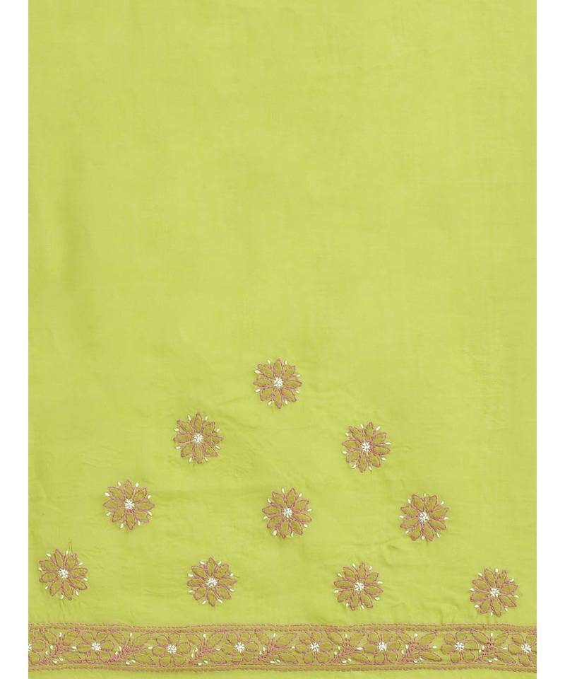 Ada Hand Embroidered Green Cotton Lucknow Chikan Women Saree With Blouse - A311204