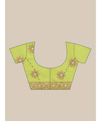 Ada Hand Embroidered Green Cotton Lucknow Chikan Women Saree With Blouse - A311204 6
