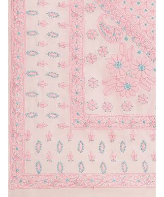 Ada Hand Embroidered Pink Cotton Lucknow Chikan Saree With Blouse-A311211 3