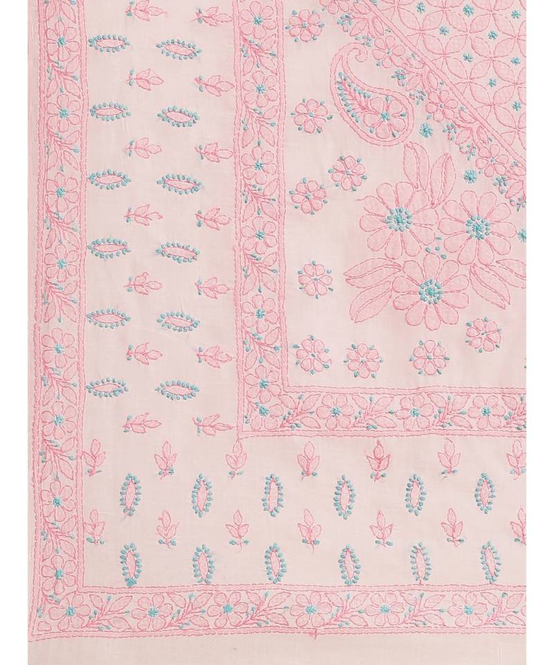 Ada Hand Embroidered Pink Cotton Lucknow Chikan Saree With Blouse-A311211