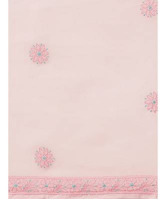 Ada Hand Embroidered Pink Cotton Lucknow Chikan Saree With Blouse-A311211 4