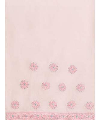 Ada Hand Embroidered Pink Cotton Lucknow Chikan Saree With Blouse-A311211 5