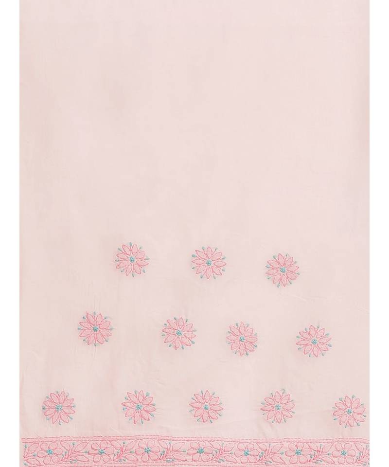 Ada Hand Embroidered Pink Cotton Lucknow Chikan Saree With Blouse-A311211