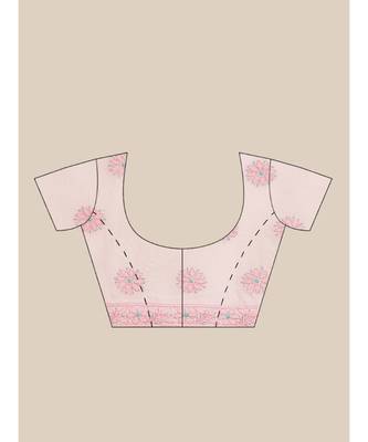 Ada Hand Embroidered Pink Cotton Lucknow Chikan Saree With Blouse-A311211 6