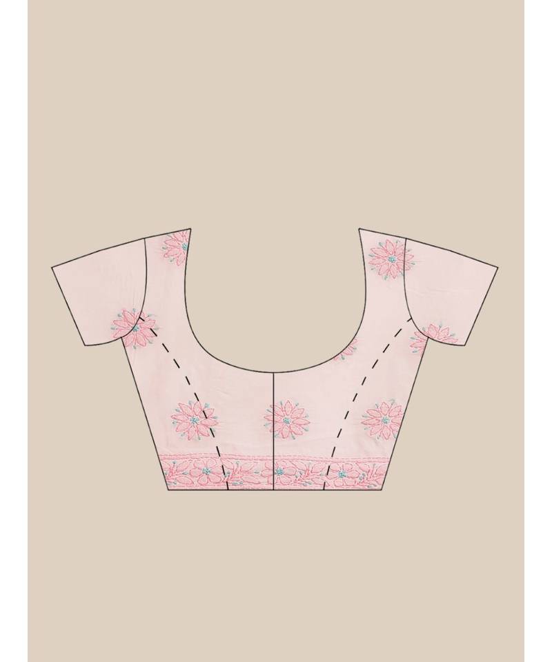 Ada Hand Embroidered Pink Cotton Lucknow Chikan Saree With Blouse-A311211