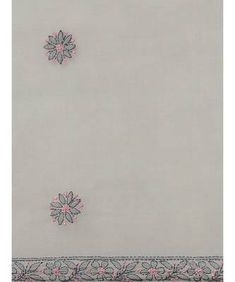 Ada Hand Embroidered Grey Cotton Lucknow Chikan Women Saree With Blouse - A311209 4