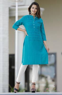 Green plain cotton cotton-kurtis 1