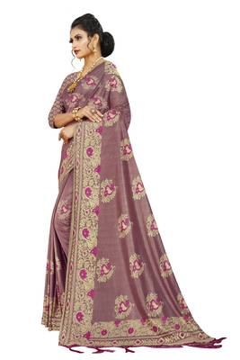 peach artsilk floralprint  sarees 2