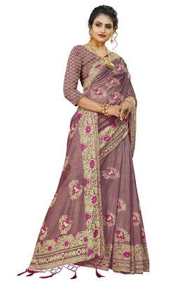 peach artsilk floralprint  sarees 3