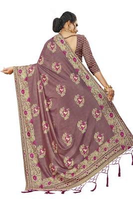 peach artsilk floralprint  sarees 4