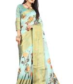blue artsilk floralprint  sarees
