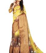 yellow artsilk floralprint  sarees