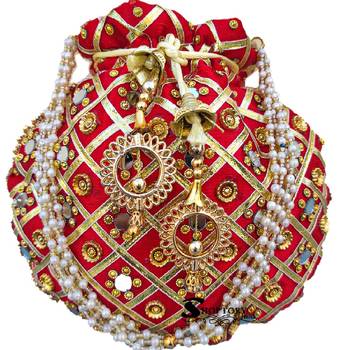 Wristlets Ethnic Potli For Women Party Wear Designer Matka Rajasthani Style Royal Mirror Work Potli Bags - Red 1