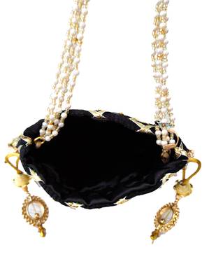 Wristlets Ethnic Potli For Women Party Wear Designer Matka Rajasthani Style Royal Mirror Work Potli Bags - Black 3