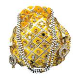 Wristlets Ethnic Potli For Women Party Wear Designer Matka Rajasthani Style Royal Mirror Work Potli Bags - Yellow