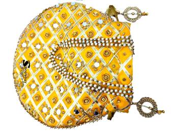 Wristlets Ethnic Potli For Women Party Wear Designer Matka Rajasthani Style Royal Mirror Work Potli Bags - Yellow 4