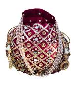 Wristlets Ethnic Potli For Women Party Wear Designer Matka Rajasthani Style Royal Mirror Work Potli Bags - Maroon