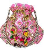 Wristlets Ethnic Potli For Women Party Wear Designer Matka Rajasthani Style Royal Mirror Work Potli Bags - Light Pink