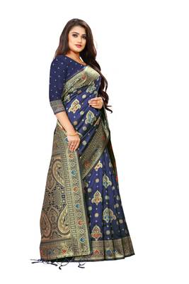 blue artsilk zariwork  sarees 4