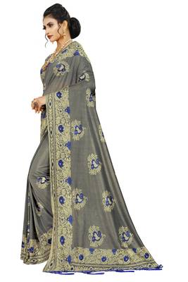 Grey Art Silk   Embroidered    Saree With Blouse For Women 2