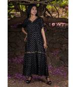 En Vogue Embossed Gold Printed Dress With Gathers