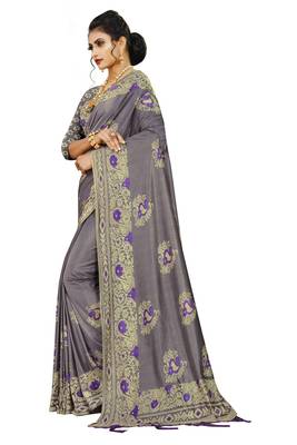 Purple Art Silk   Embroidered    Saree With Blouse For Women 2