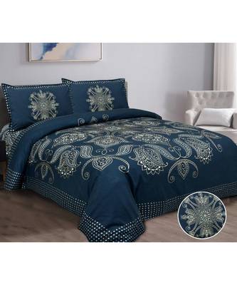 Ridan Cotton Multicolour Golden Printking Size Double  Bed Sheet With Pillow Cover 1